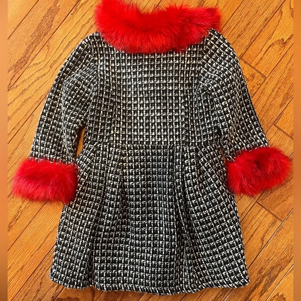 Goodlad Stylish Black and White Coat with Red Fur Accents Coat Girls Sz 4